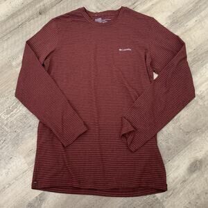 Columbia T-Shirt Mens Medium Stretch Wine Striped Long Sleeve Crew Neck Top